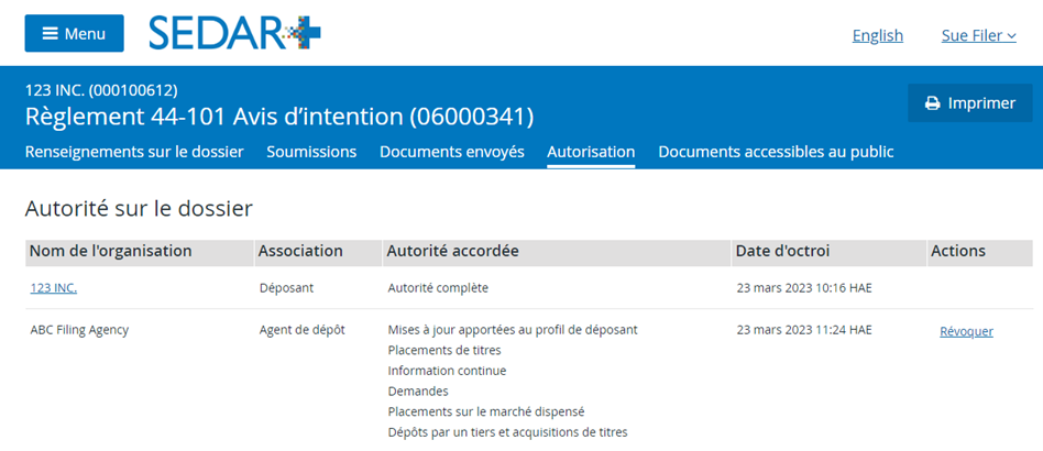 Autorite sure le dossier