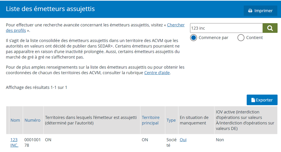 Liste des emetteurs assujetis