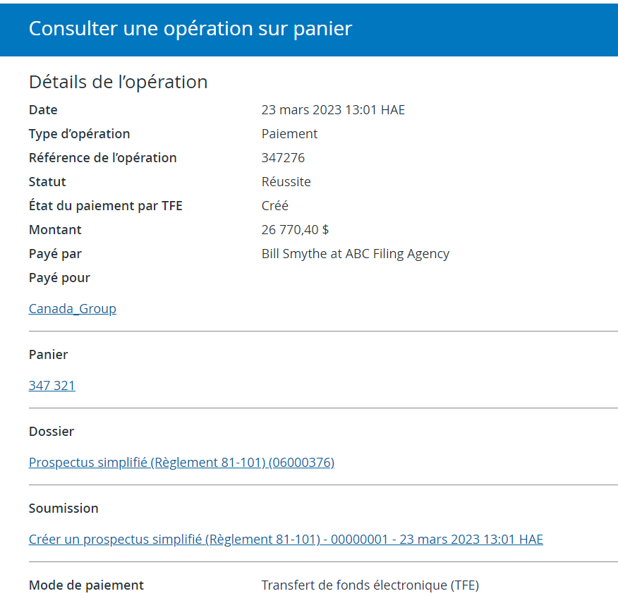 Consulter une opération sur panier