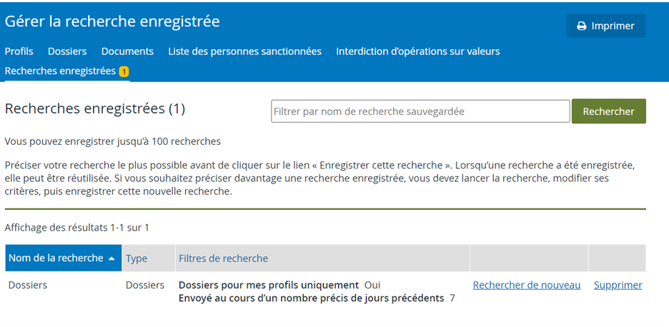 Recherches enregistrées