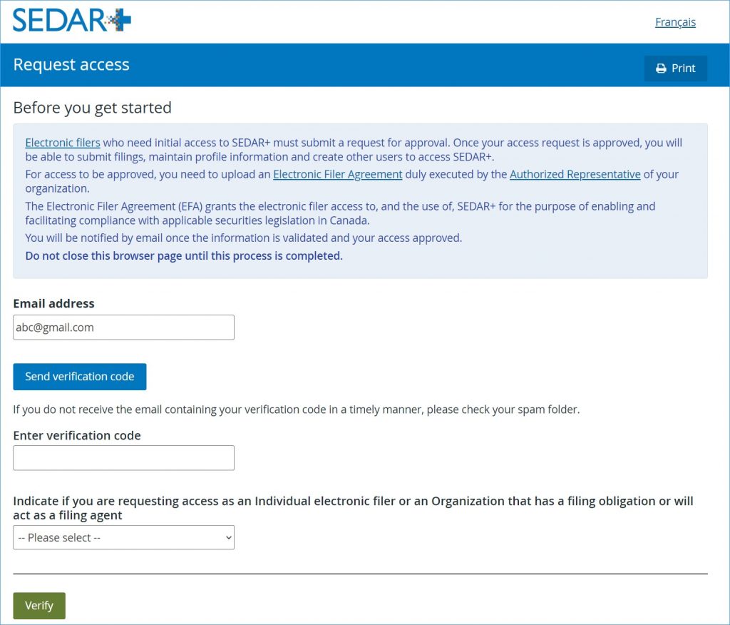 New user setup – requesting Access - SEDAR+ Help Centre